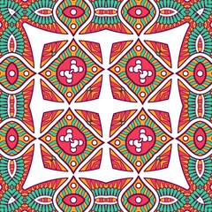 Abstract Pattern Mandala Flowers Plant Art Colorful Red Green Yellow 449