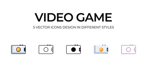 Video Game Icon Design in Five style with Editable Stroke. Line, Solid, Flat Line, Duo Tone Color, and Color Gradient Line. Suitable for Web Page, Mobile App, UI, UX and GUI design.