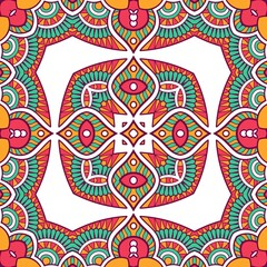 Abstract Pattern Mandala Flowers Plant Art Colorful Red Green Yellow 400