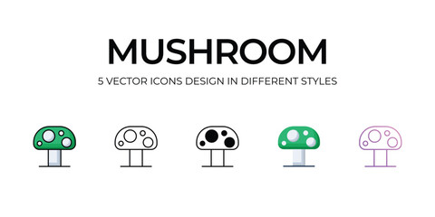 Mushroom Icon Design in Five style with Editable Stroke. Line, Solid, Flat Line, Duo Tone Color, and Color Gradient Line. Suitable for Web Page, Mobile App, UI, UX and GUI design.