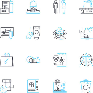 Planning Drafting linear icons set. Blueprint, Sketch, Outline, Schematic, Proposal, Map, Diagram line vector and concept signs. Design,Layout,Model outline illustrations