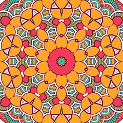 Abstract Pattern Mandala Flowers Plant Art Colorful Red Green Yellow 356