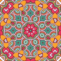 Fototapeta na wymiar Abstract Pattern Mandala Flowers Plant Art Colorful Red Green Yellow 351