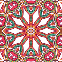 Abstract Pattern Mandala Flowers Plant Art Colorful Red Green Yellow 342