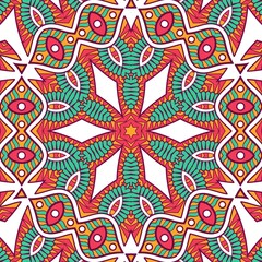 Abstract Pattern Mandala Flowers Plant Art Colorful Red Green Yellow 337