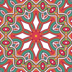 Abstract Pattern Mandala Flowers Plant Art Colorful Red Green Yellow 335