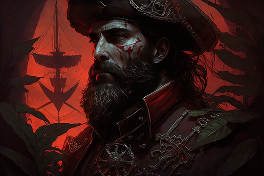 a man with a beard wearing a pirate hat Generative AI