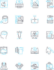 3D artist linear icons set. Modeling, Texturing, Animation, Rendering, Sculpting, Lighting, Shading line vector and concept signs. Rigging,Compositing,VFX outline illustrations