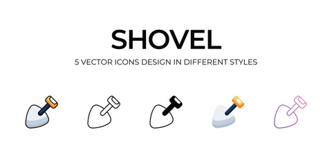 Shovel Icon Design in Five style with Editable Stroke. Line, Solid, Flat Line, Duo Tone Color, and Color Gradient Line. Suitable for Web Page, Mobile App, UI, UX and GUI design.