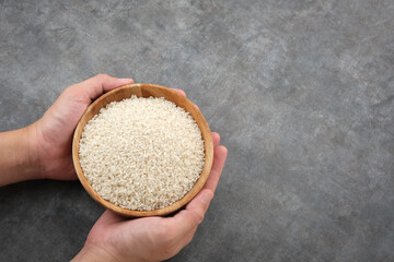 Rice grains for zakat, Islamic zakat concept
