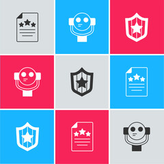 Set Declaration of independence, Tourist binoculars and Shield with stars icon. Vector