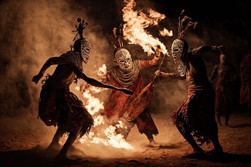 a group of people dancing around a fire Generative AI