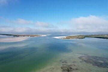 A beautiful blue drone photography of Dunedin Causeway and Honeymoon Island