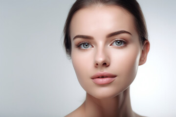 Fototapeta premium Beauty Woman Face Portrait. Beautiful spa model Girl with perfect fresh clean skin. blonde woman looking at the camera. Young people and skin care concept.Generative AI