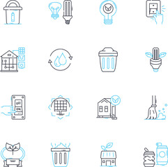 Ecological responsibility linear icons set. Sustainability, Conservation, Renewable, Carbon footprint, Climate, Recycling, Green line vector and concept signs. Environment,Biodiversity,Ecosystems
