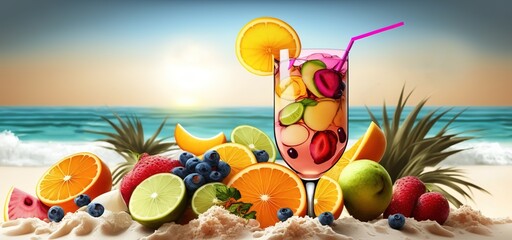 Drinking a fruity cocktail while on vacation at the beach Generative AI