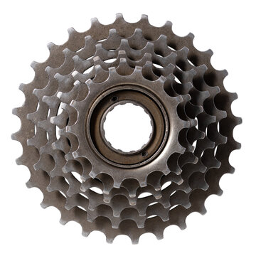 Freewheel gears, used in touring bikes. Isolated background.