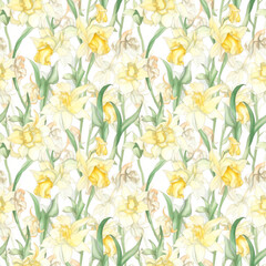 Daffodils - Seamless Watercolor Pattern Flowers - perfect for wrappers, wallpapers, wedding invitations, romantic events.