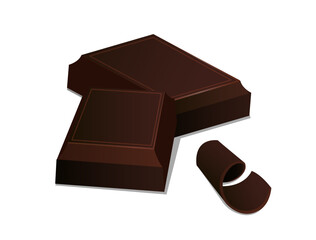 Black chocolate pieces concept. Square bars and chocolate snacks. Dessert and delicacy. Holiday and festival symbol. Template, layout and mock up. Realistic 3D vector illustration