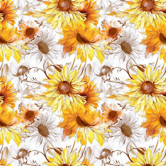 Sunflower- Seamless Watercolor Pattern Flowers - perfect for wrappers, wallpapers, wedding invitations, romantic events.