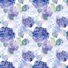 Hydrangea - Seamless Watercolor Pattern Flowers - perfect for wrappers, wallpapers, wedding invitations, romantic events.