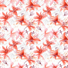 Daylilly- Seamless Watercolor Pattern Flowers - perfect for wrappers, wallpapers, wedding invitations, romantic events.