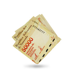 3d rendering of Folded Venezuelan bolivar notes isolated on transparent background.