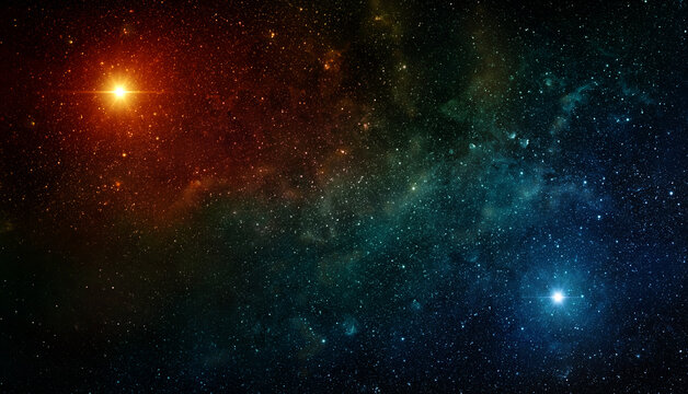 Space scene with red star and blue star in the galaxy. Panorama. Universe filled with stars, nebula and galaxy,. Elements of this image furnished by NASA.