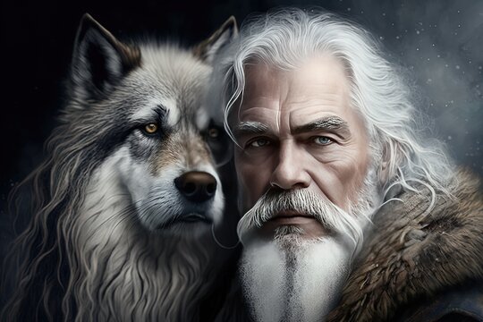 a illustration of a man and a wolf Generative AI