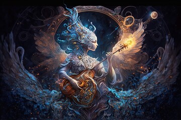 a illustration of an angel playing a guitar Generative AI