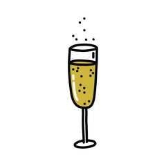 Champagne glass doodle icon, vector color line illustration