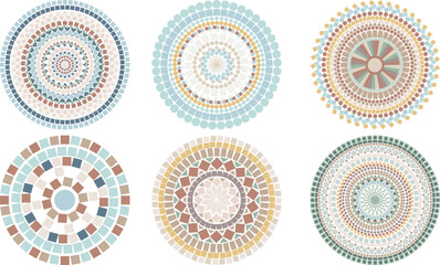 Set of ancient greek style mandalas. Mosaic pattern elements