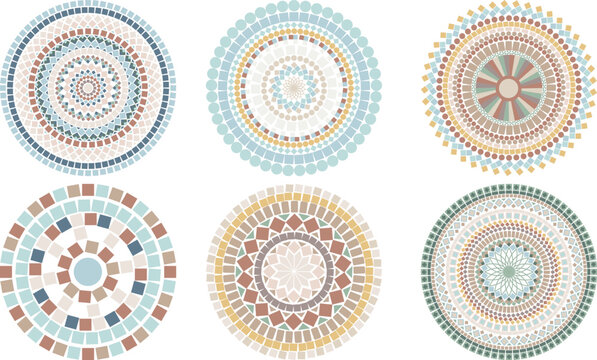 Set of ancient greek style mandalas. Mosaic pattern elements