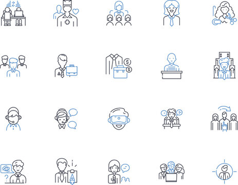 Role line icons collection. Leader, Supporter, Innovator, Organizer, Collaborator, Problem-solver, Communicator vector and linear illustration. Decision-maker,Visionary,Motivator outline signs set