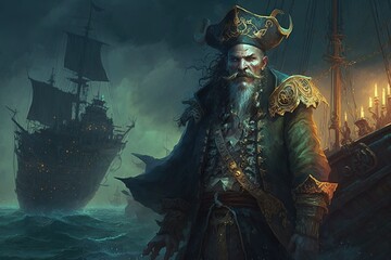 a illustration of a man in a pirate costume Generative AI