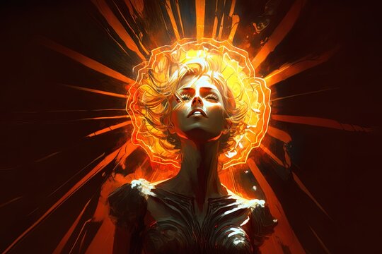 a digital painting of a woman with a sun on her head Generative AI