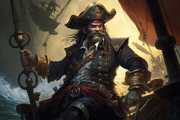 Fototapeta premium a illustration of a pirate on a ship Generative AI