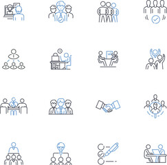 Consult line icons collection. Advice, Expertise, Service, Analysis, Diagnosis, Interpretation, Collaboration vector and linear illustration. Insight,Guidance,Strategy outline signs set