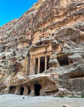 Temple above a Rock-Cut House in Little Petra or Siq Al-Barid, Jordan