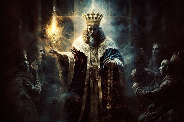a illustration of a king surrounded by other people Generative AI