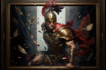 a illustration of a roman soldier with a sword Generative AI - obrazy, fototapety, plakaty