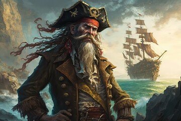 a man with a beard and a pirate hat Generative AI