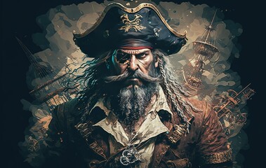 Fototapeta premium a man with a beard and a pirate hat Generative AI