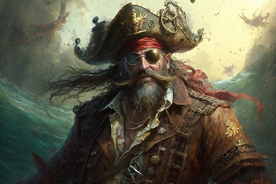a illustration of a pirate with a beard and a pirate hat Generative AI