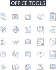 Office tools line icons collection. Kitchen supplies, Sports equipment, School supplies, Graphic design, Automotive parts, Household items, Medical equipment vector and linear illustration. Beauty