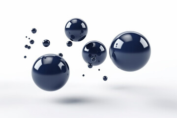 Close-up, ground-level macro view of moving 3D navy blue balls - background, copy space, isolated, Generative AI