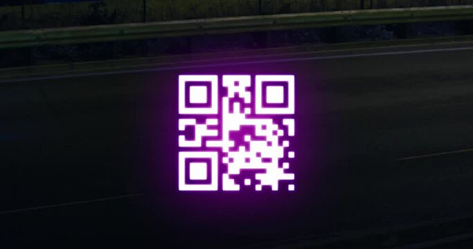 Animation of qr code and connections over road traffic