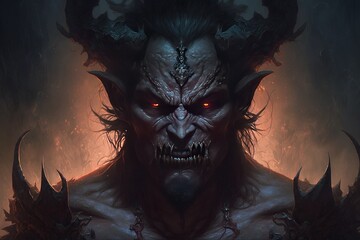 a demonic demon with red eyes and horns Generative AI