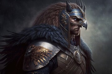 a illustration of a man wearing a helmet and armor Generative AI