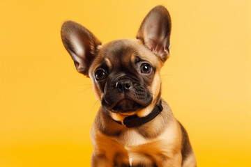 Cute dog puppy studio photography isolated on yellow background. Animal and pet portrait. Ai generated